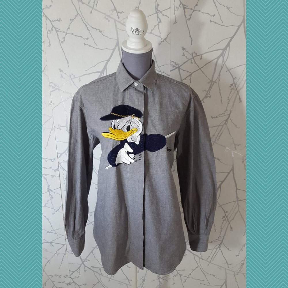 Segreta By Emmanuel Schvili Vtg Donald Duck Embroidered Button Front Shirt